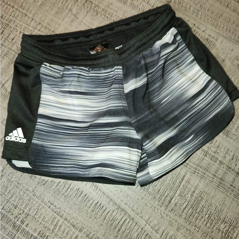 Adidas black white and gray running shorts size small